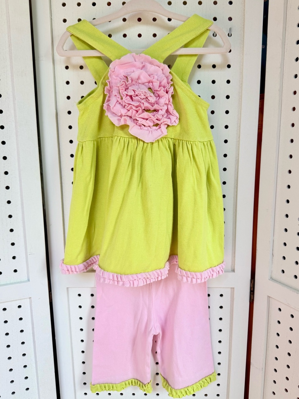 Sam and Sydney Lime Green & Pink Ruffle Dress Set - Size 3T Casual Comfortable